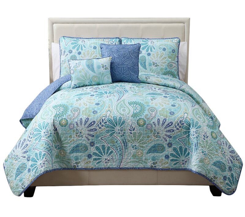 King Blue/Aqua Fareham 5 Piece Reversible Quilt Set SC193