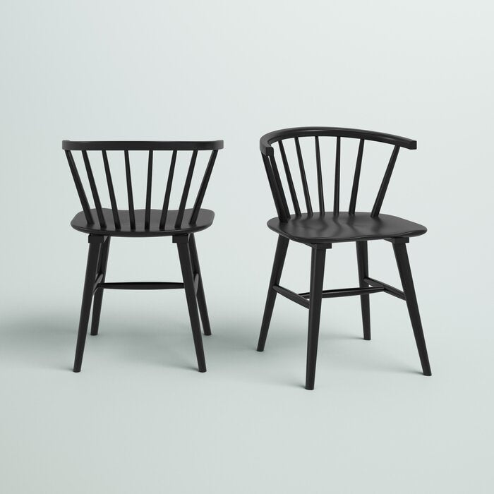 Farleigh Hungerford Solid Wood Windsor Back Side Chair in Black (Set of 2)