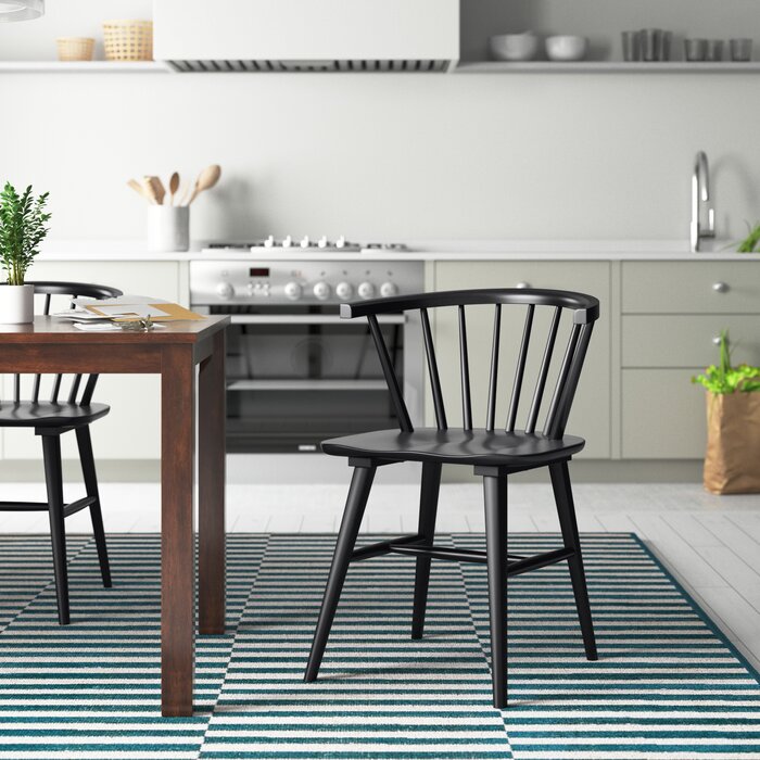 Farleigh Hungerford Solid Wood Windsor Back Side Chair in Black (Set of 2)