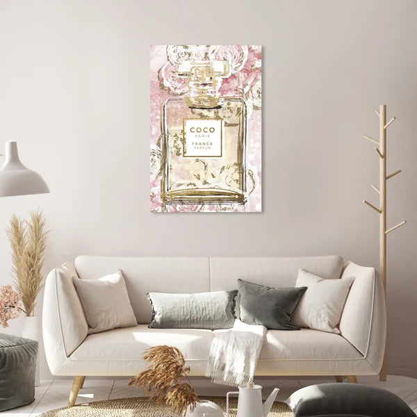 30" H x 20" W Fashion And Glam Floral French Perfume - Graphic Art on Canvas / 30" H x 20" W Bubble Gum Jewelry