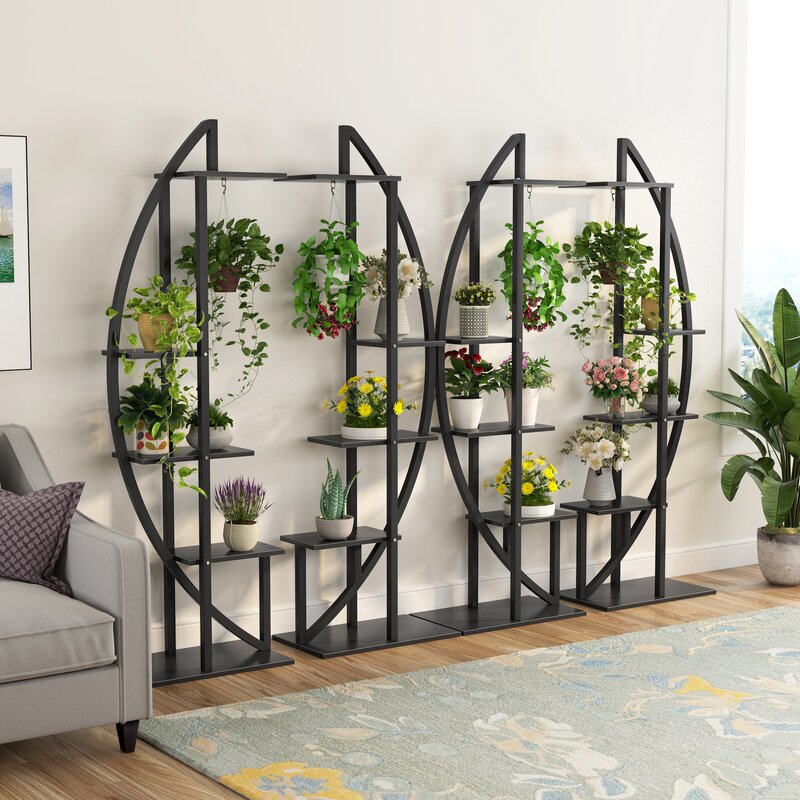 Black Fatos Rectangular  Multi-Tiered Plant Stand pc390