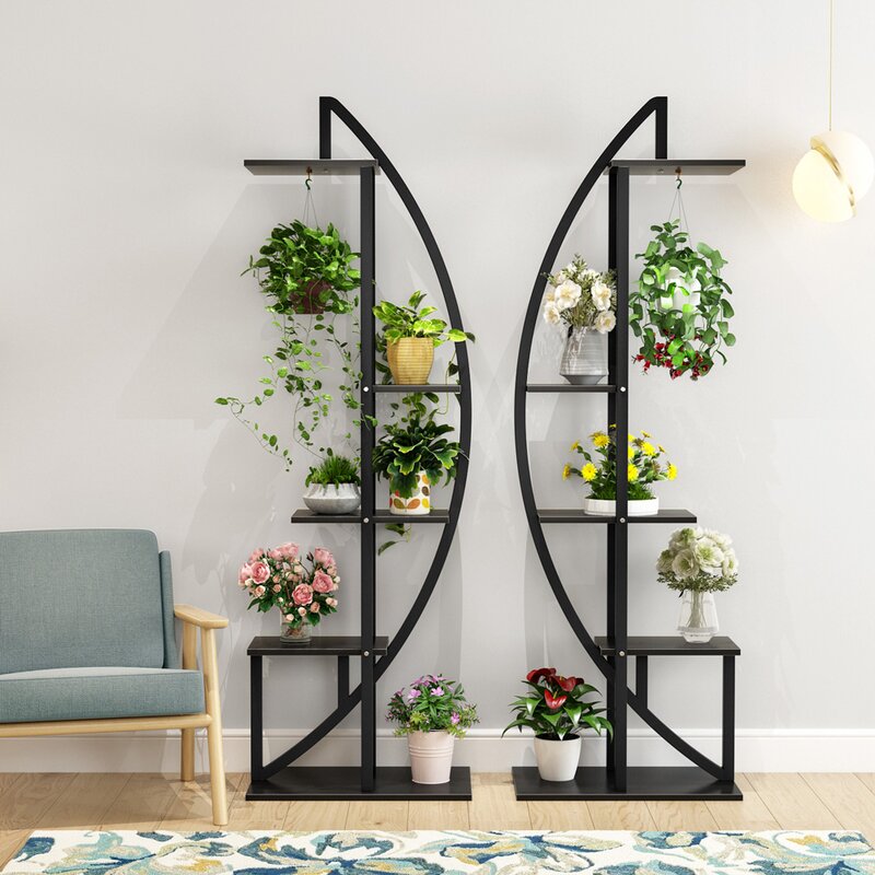Black Fatos Rectangular  Multi-Tiered Plant Stand pc390