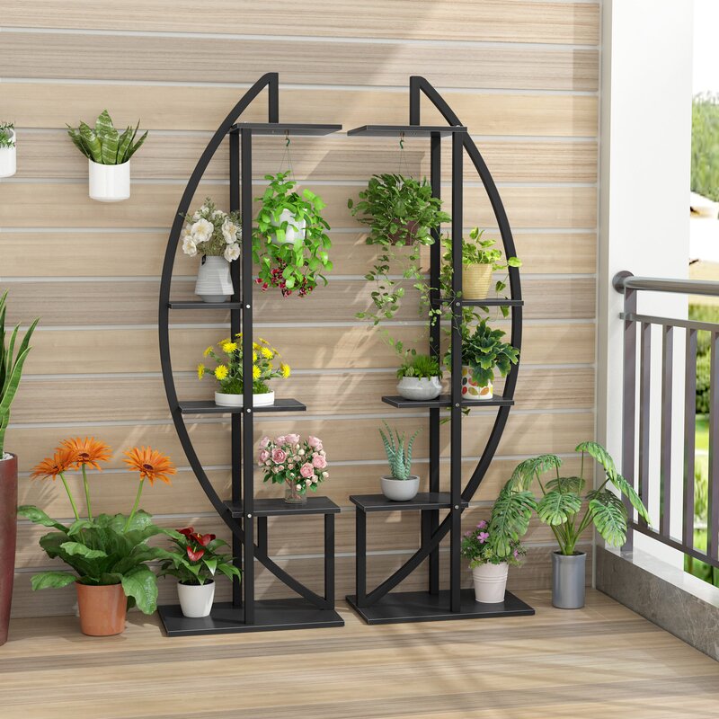 Black Fatos Rectangular  Multi-Tiered Plant Stand pc390