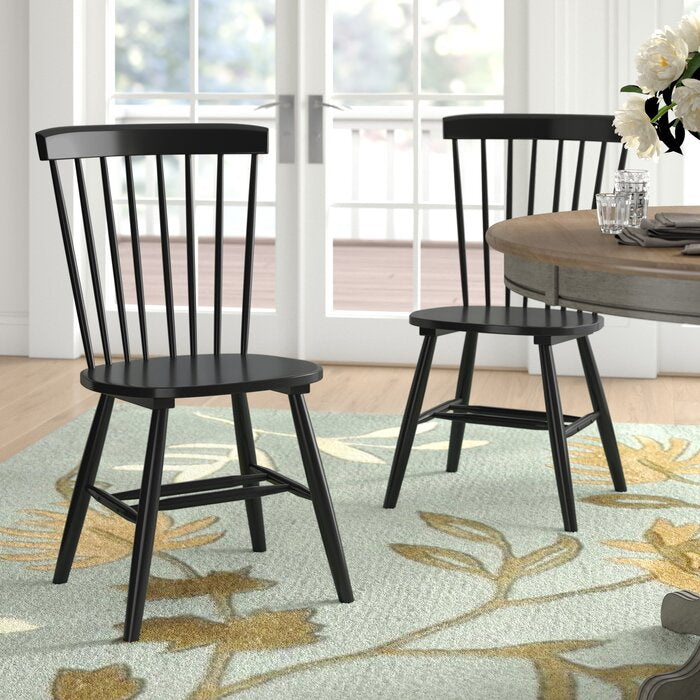 Black Fayann Solid Wood Slat Back Side Chair (Set of 2)