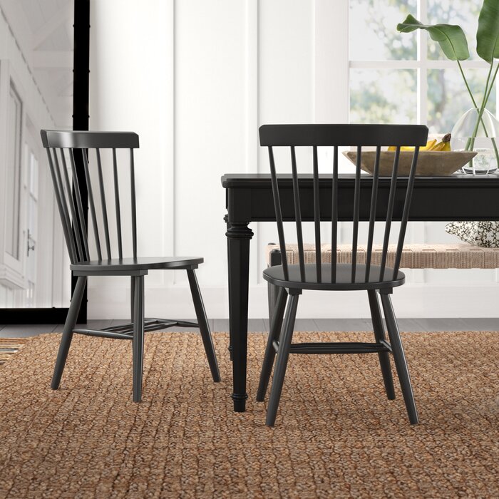 Black Fayann Solid Wood Slat Back Side Chair (Set of 2)