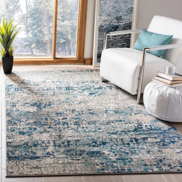 Felty Abstract Area Rug in Grey / Blue rectangle 5'3"x7'