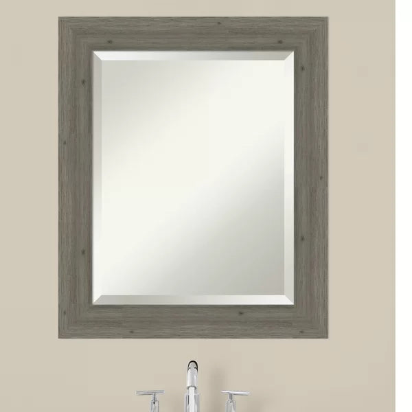 25" H x 21" W Gray Fencepost Rustic Beveled Distressed Bathroom / Vanity Mirror