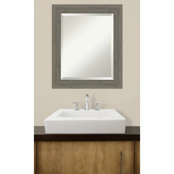 25" H x 21" W Gray Fencepost Rustic Beveled Distressed Bathroom / Vanity Mirror