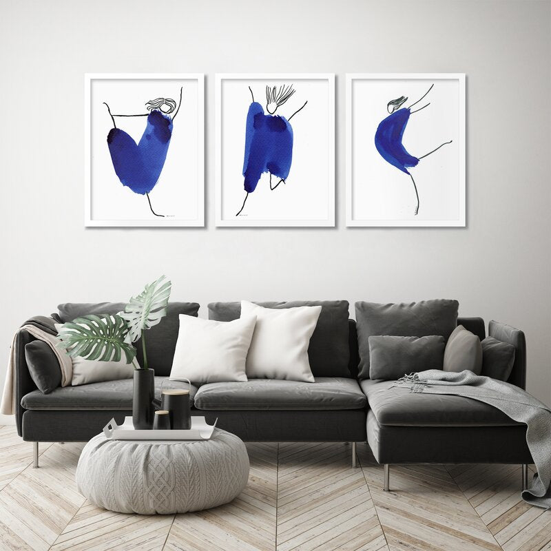 10" H x 24" W x 1.75" D Figures In Blue - 3 Piece Print VB317