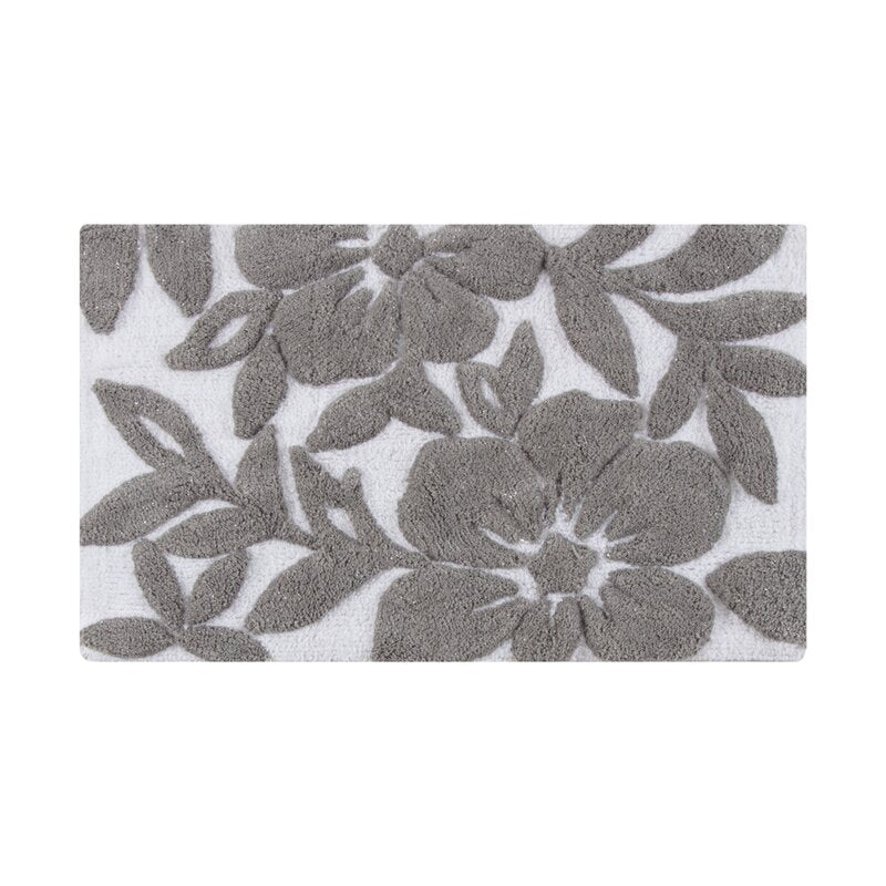 21" W x 34" L White/Gray Filey Tufted Leaf 100% Cotton Bath Rug VB525