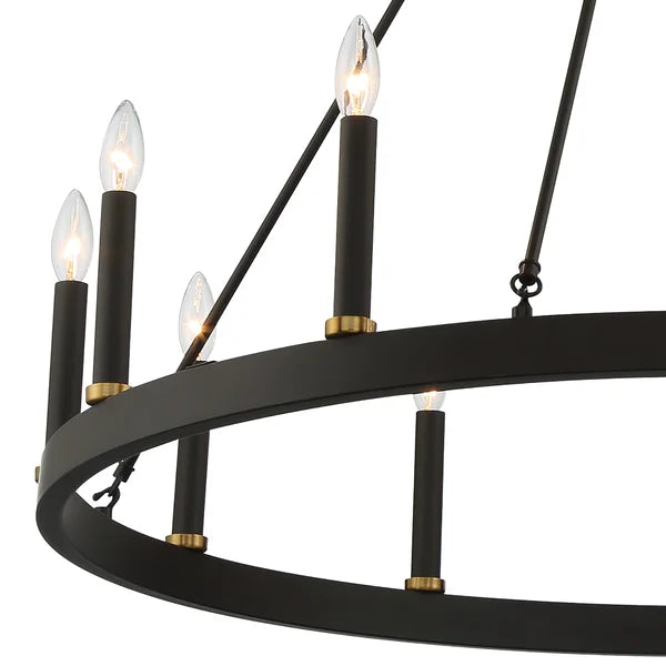 Black/Brass Finchley 12 - Light Candle Style Wagon Wheel Chandelier