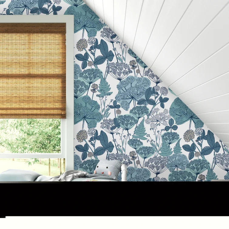 Blue/White Finlayson 18.86' L x 18" W Smooth Peel and Stick Wallpaper Roll