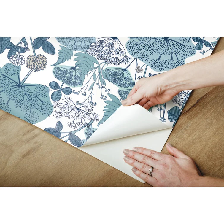 Blue/White Finlayson 18.86' L x 18" W Smooth Peel and Stick Wallpaper Roll