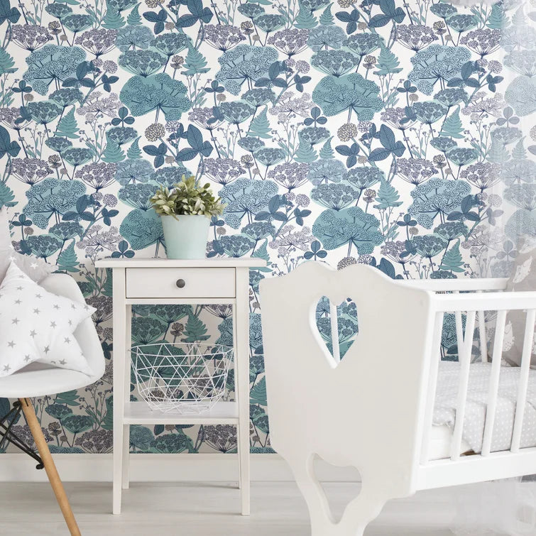 Blue/White Finlayson 18.86' L x 18" W Smooth Peel and Stick Wallpaper Roll