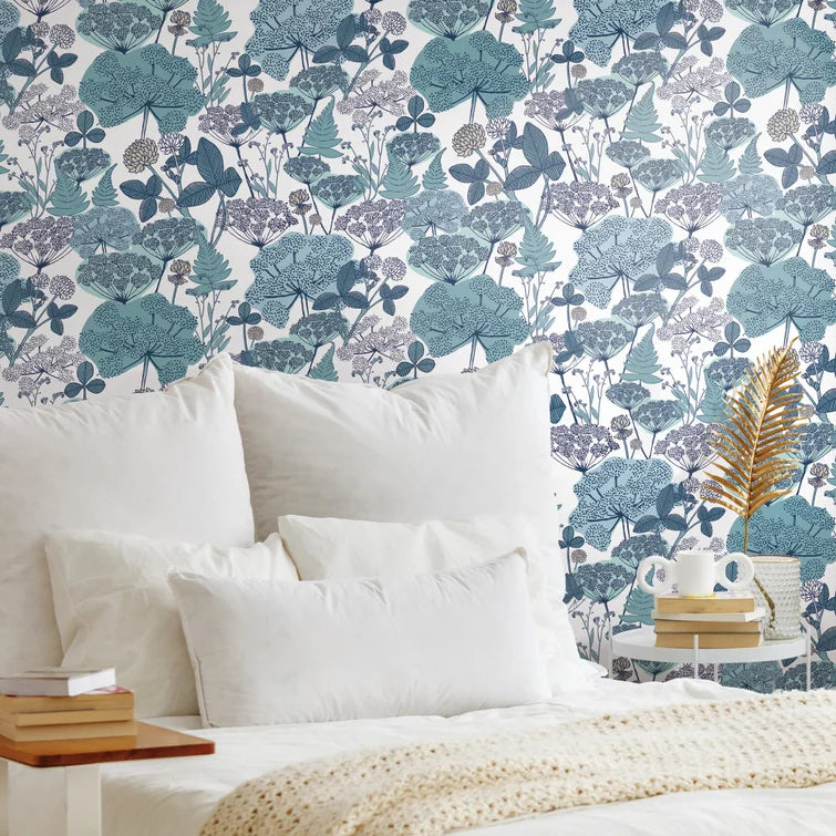Blue/White Finlayson 18.86' L x 18" W Smooth Peel and Stick Wallpaper Roll