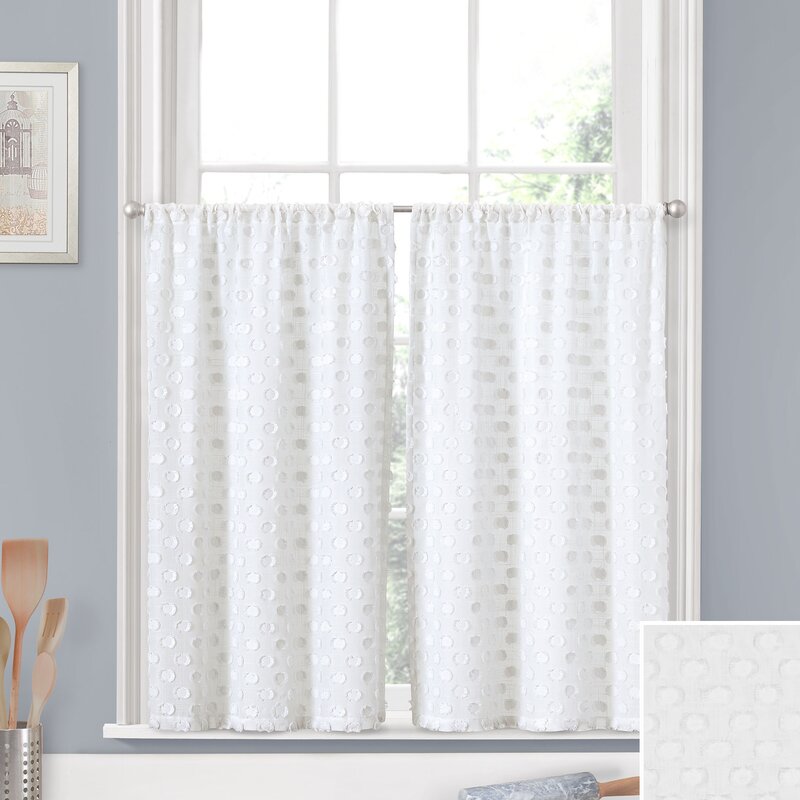 52" W x 24" L White Finney Window Cafe Curtain (Set of 2) B42-HS193