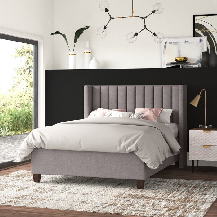 Channel Tufted Wingback Upholstered Headboard, King