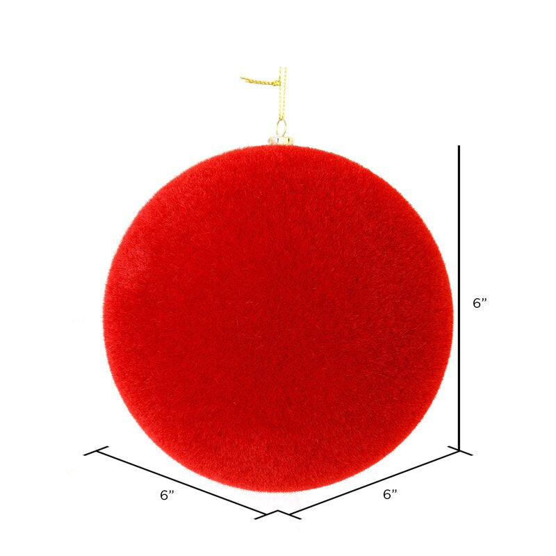 6" H x 6" W x 6"D Red Flocked Ball Ornament (Set of 4), LC365