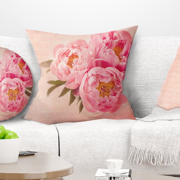 16" x 16" Floral Peony Flowers Against Scribbled Square Pillow Cover and Insert