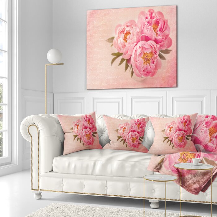 16" x 16" Floral Peony Flowers Against Scribbled Square Pillow Cover and Insert