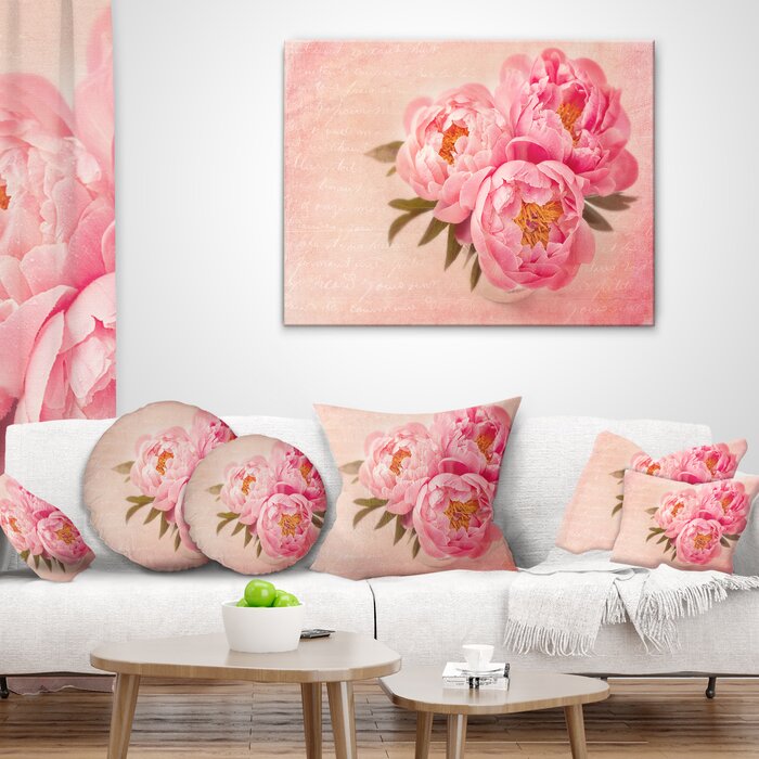 16" x 16" Floral Peony Flowers Against Scribbled Square Pillow Cover and Insert