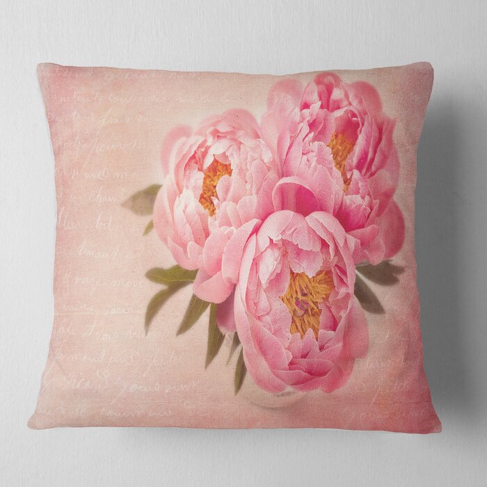 16" x 16" Floral Peony Flowers Against Scribbled Square Pillow Cover and Insert