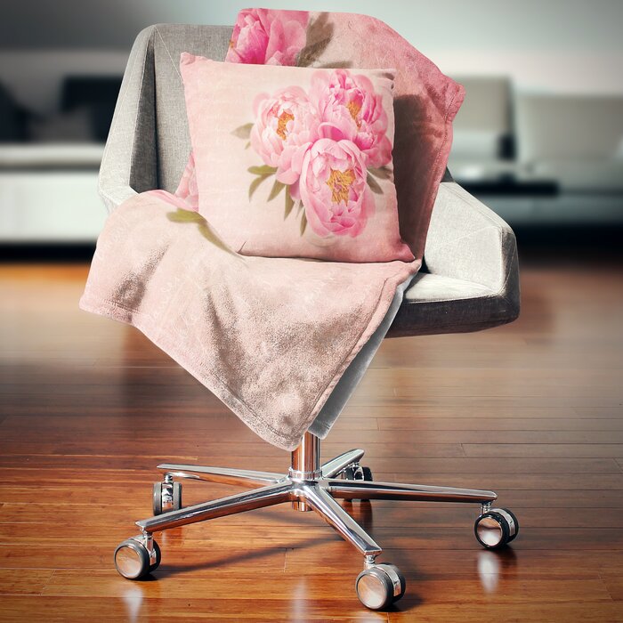 16" x 16" Floral Peony Flowers Against Scribbled Square Pillow Cover and Insert