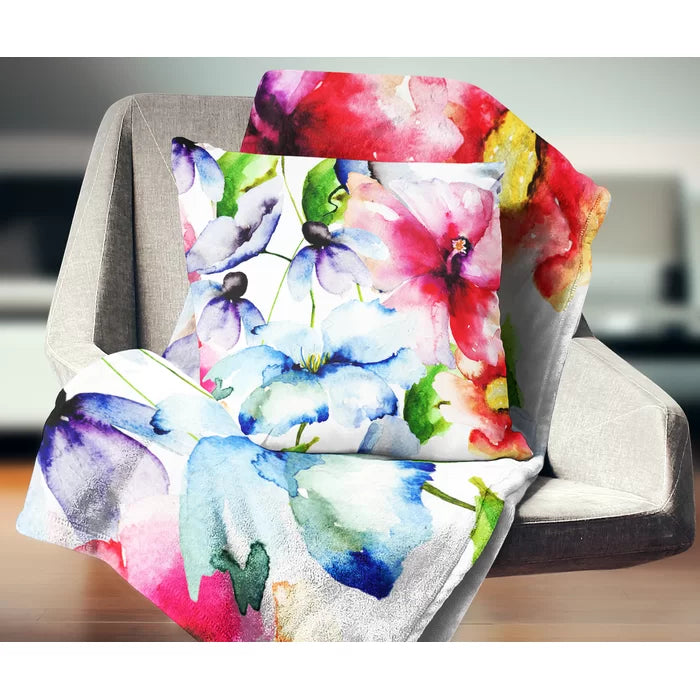18" x 18" Floral Watercolor Flowers Everywhere Pillow