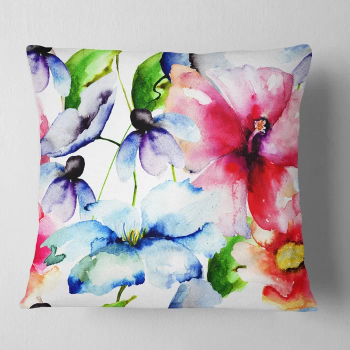 18" x 18" Floral Watercolor Flowers Everywhere Pillow