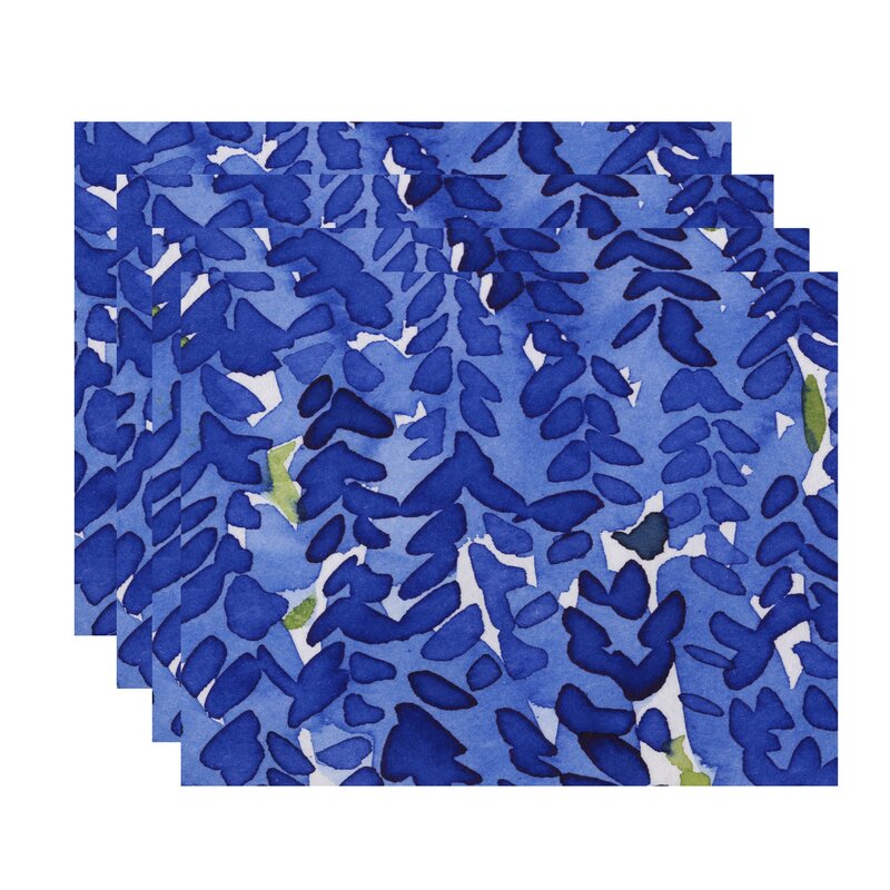 Blue Flower Bell Print 4 Piece Cotton Placemat Set (Set of 1 ONLY) B92-VS286