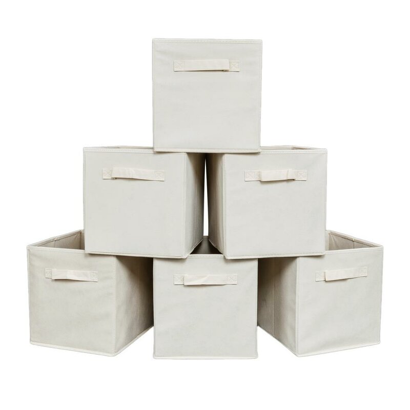 Beige Foldable Cube Storage Fabric Box QL309