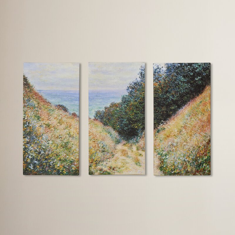 36" H x 54" W x 2" D Footpath by Claude Monet - 3 Piece Wrapped Canvas Photograph Set KB758