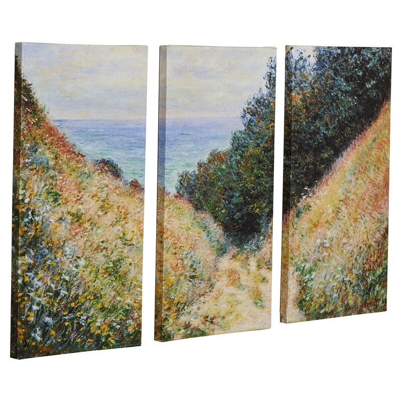 36" H x 54" W x 2" D Footpath by Claude Monet - 3 Piece Wrapped Canvas Photograph Set KB758