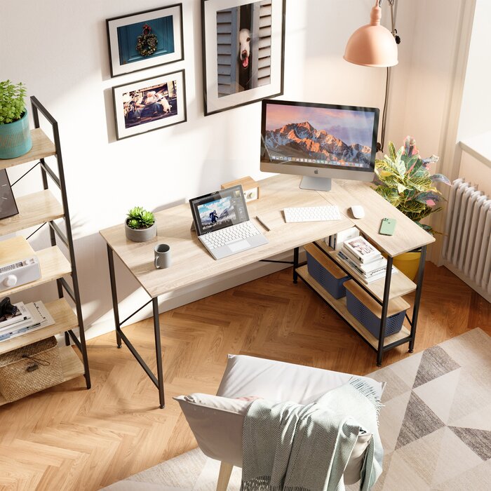 29.13“H x 53" W x 35.43" D Oak Fortunato Reversible L-Shape Desk
