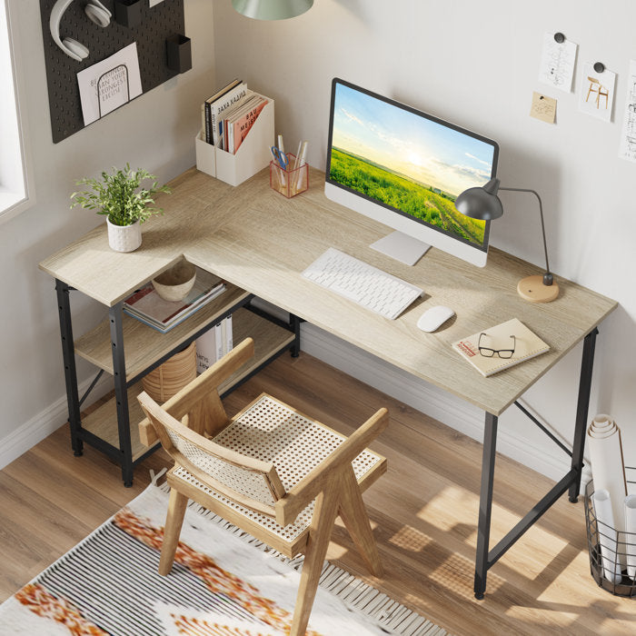 29.13“H x 53" W x 35.43" D Oak Fortunato Reversible L-Shape Desk