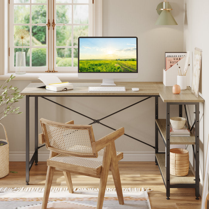 29.13“H x 53" W x 35.43" D Oak Fortunato Reversible L-Shape Desk