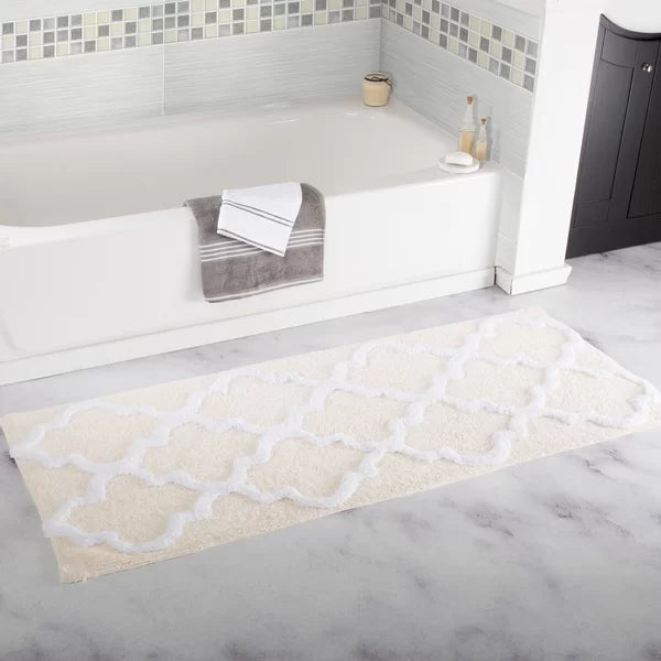 Bone Freida Long Trellis Rectangular 100% Cotton Non-Slip Geometric Bath Rug