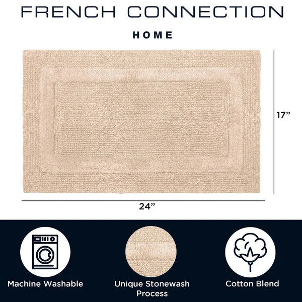 French Connection Hearn Rectangle Cotton Blend Bath Rug 17"x24", 2 rugs