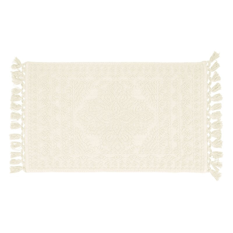 17" W x 24" L Navy, Ivory French connection Feikert Rectangular 100% Cotton Solid Bath Rug,