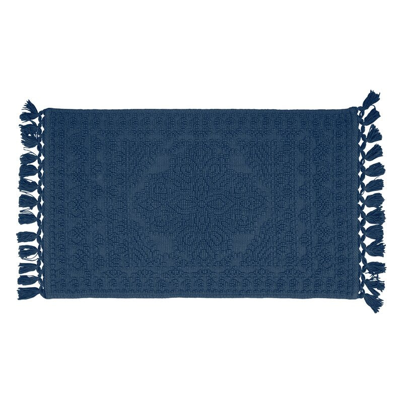 17" W x 24" L Navy, Ivory French connection Feikert Rectangular 100% Cotton Solid Bath Rug,
