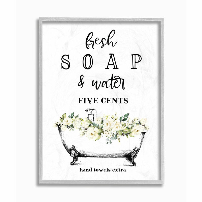 Black/White/Beige/Green Fresh Soap And Water Bath Tub Bathroom Design - Graphic Art Print ss654