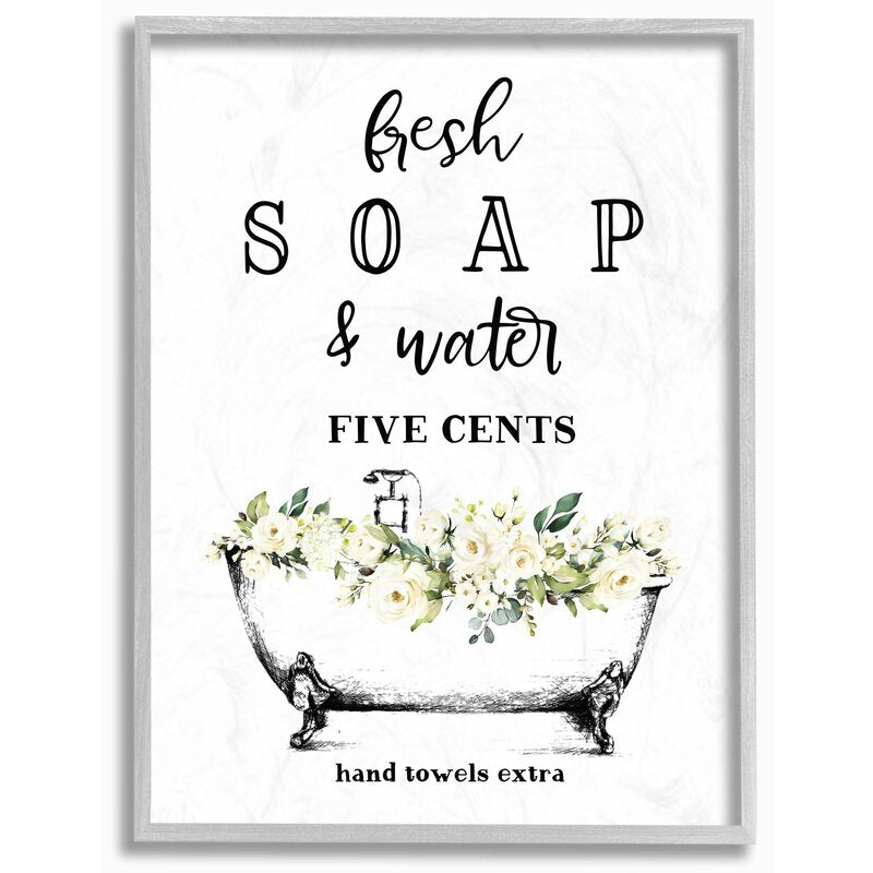 Black/White/Beige/Green Fresh Soap And Water Bath Tub Bathroom Design - Graphic Art Print ss654