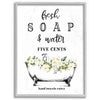 Black/White/Beige/Green Fresh Soap And Water Bath Tub Bathroom Design - Graphic Art Print ss654