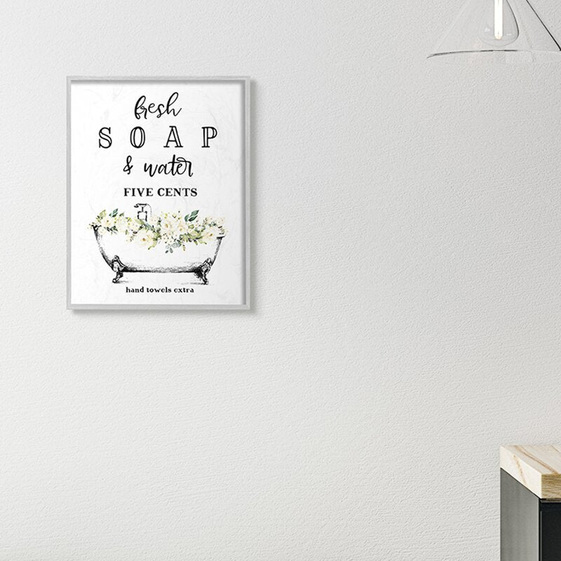 Black/White/Beige/Green Fresh Soap And Water Bath Tub Bathroom Design - Graphic Art Print ss654