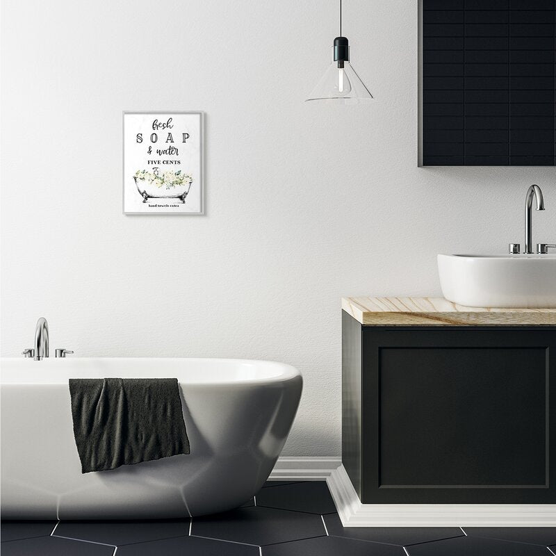 Black/White/Beige/Green Fresh Soap And Water Bath Tub Bathroom Design - Graphic Art Print ss654