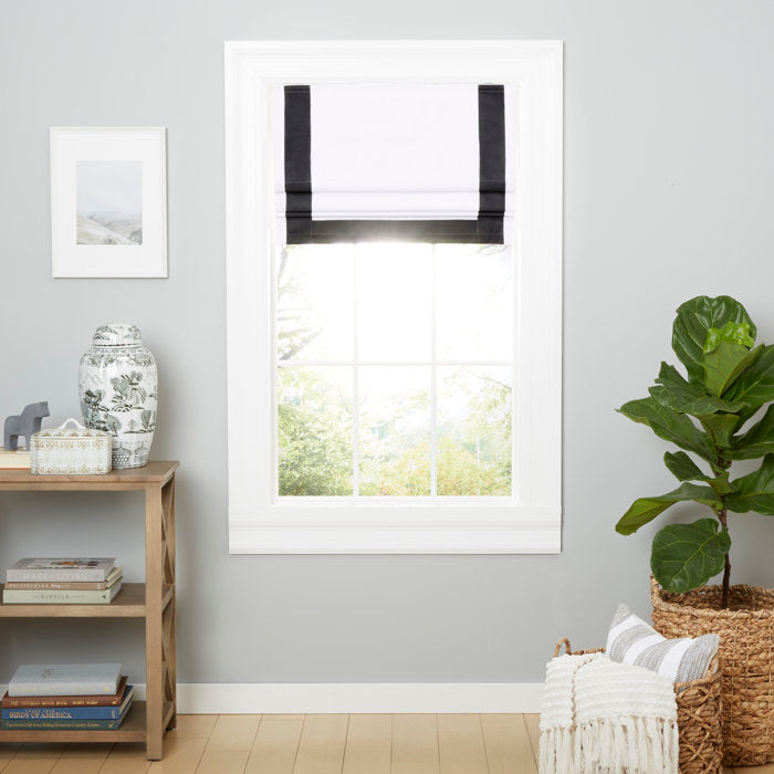27"W x 64"L White/Black Frontera Blackout Roman Shade