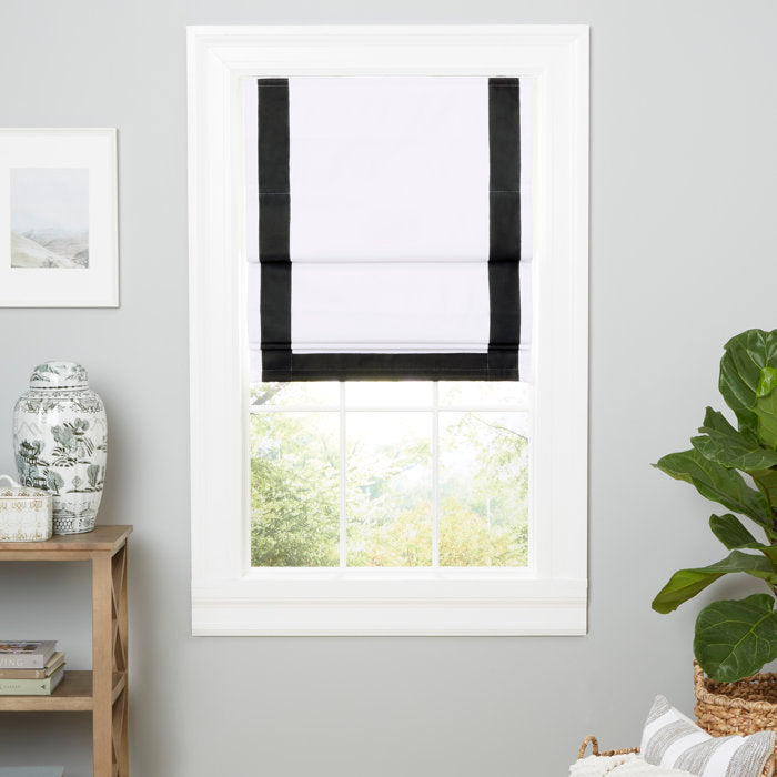 27"W x 64"L White/Black Frontera Blackout Roman Shade