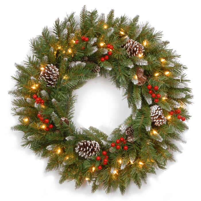 24" Frosted Berry Faux Lighted Wreath