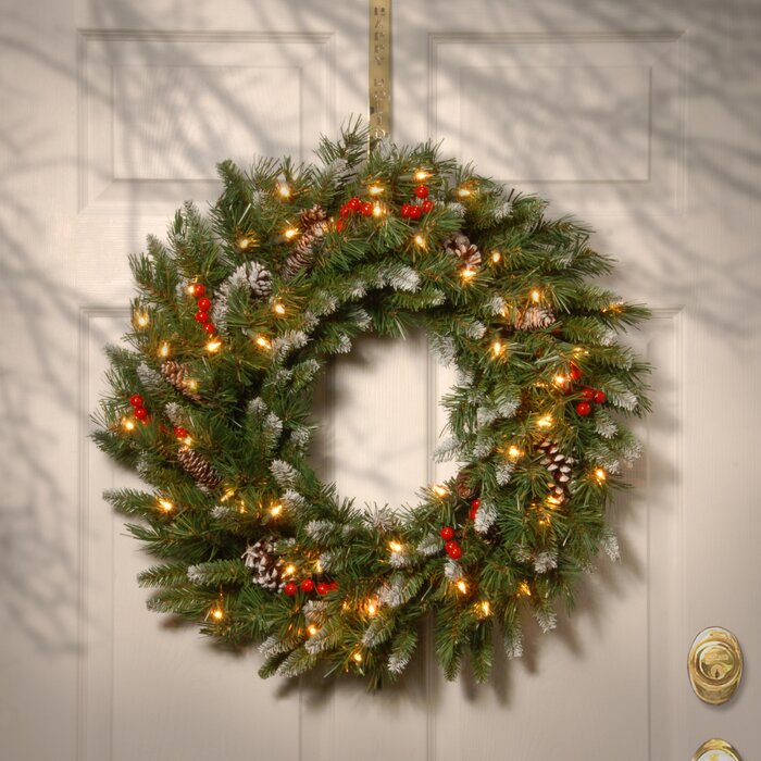 24" Frosted Berry Faux Lighted Wreath