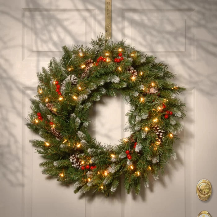 24" Frosted Berry Lighted PVC Wreath